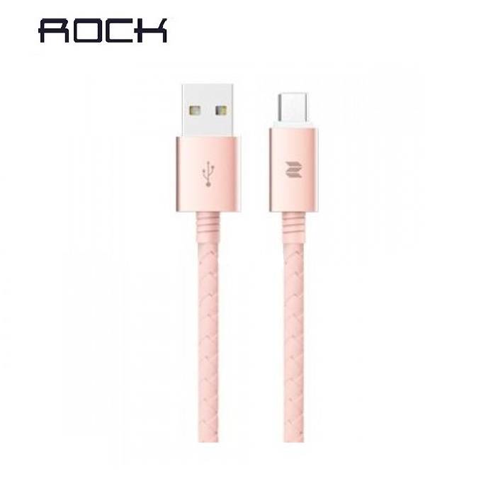 Cabo Rock Space Metal&Couro Micro USB 100cm Com LED Notificação - Dourado Rosa