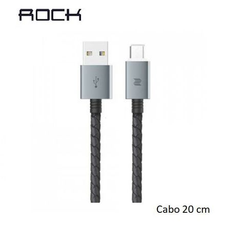 Cabo Rock Space Metal&Couro Micro USB 20cm Com LED Notificação - Preto