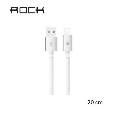 Cabo Rock Space Metal&Couro Micro USB 20cm Com LED Notificação - Branco