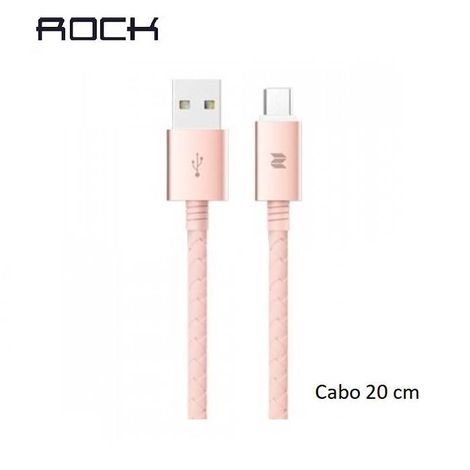 Cabo Rock Space Metal&Couro Micro USB 20cm Com LED Notificação - Rose