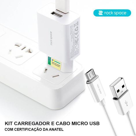 Kit Carregador Parede 2 Usb + Cabo Micro Usb Rock 12w T29 Pro